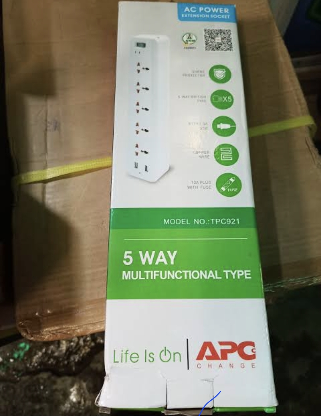 Extension- 5-way multifunctional APC extension socket with model number TPC921